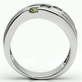 3W289 - Rhodium Brass Ring with AAA Grade CZ  in Olivine color - Alamode