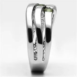 3W289 - Rhodium Brass Ring with AAA Grade CZ in Olivine color - Alamode - Flyclothing LLC