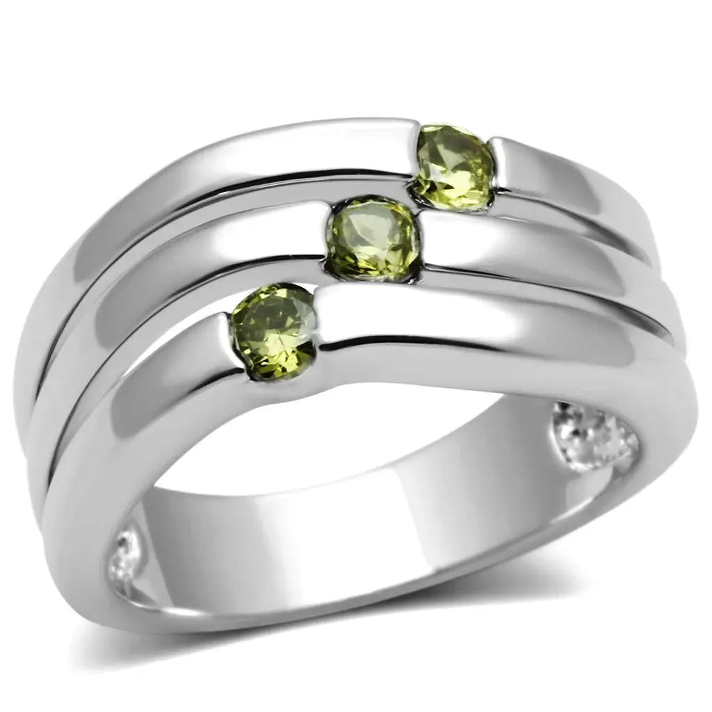 3W289 - Rhodium Brass Ring with AAA Grade CZ in Olivine color - Alamode - Flyclothing LLC