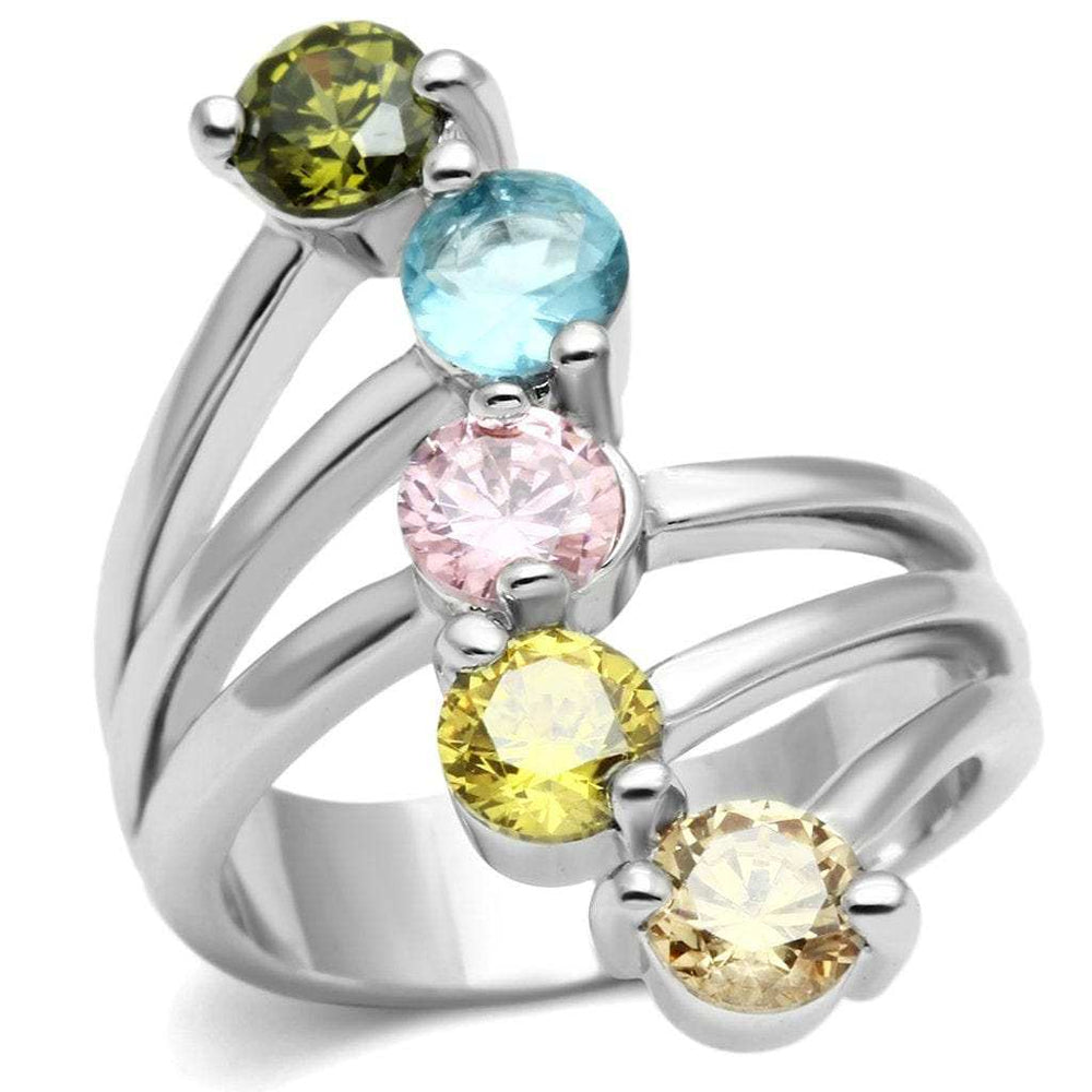Lyra Cocktail Ring - Rhodium Brass, AAA CZ , Multi Color - 3W291 - Alamode - Flyclothing LLC