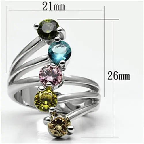 Lyra Cocktail Ring - Rhodium Brass, AAA CZ , Multi Color - 3W291 - Alamode - Flyclothing LLC