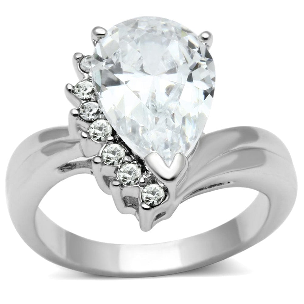 3W292 - Rhodium Brass Ring with AAA Grade CZ  in Clear - Alamode