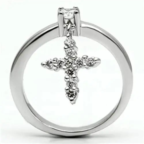 3W293 - Rhodium Brass Ring with AAA Grade CZ in Clear - Alamode - Flyclothing LLC