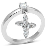 3W293 - Rhodium Brass Ring with AAA Grade CZ  in Clear - Alamode