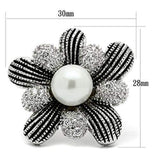 3W294 - Rhodium Brass Ring with Synthetic Pearl in White - Alamode - Flyclothing LLC