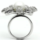 3W294 - Rhodium Brass Ring with Synthetic Pearl in White - Alamode