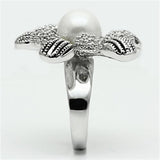 3W294 - Rhodium Brass Ring with Synthetic Pearl in White - Alamode