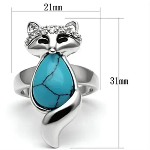 3W295 - Rhodium Brass Ring with Synthetic Turquoise in Sea Blue - Alamode - Flyclothing LLC