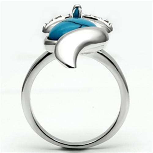 3W295 - Rhodium Brass Ring with Synthetic Turquoise in Sea Blue - Alamode - Flyclothing LLC