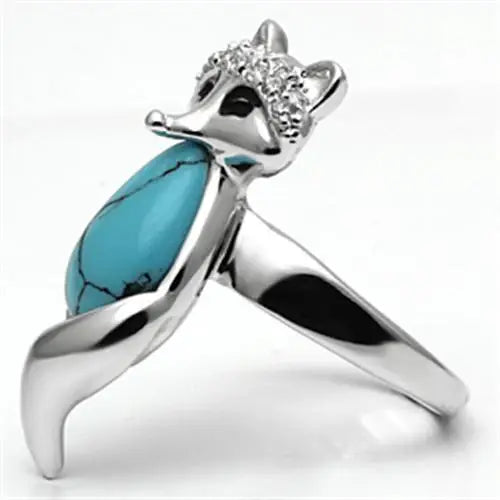 3W295 - Rhodium Brass Ring with Synthetic Turquoise in Sea Blue - Alamode - Flyclothing LLC