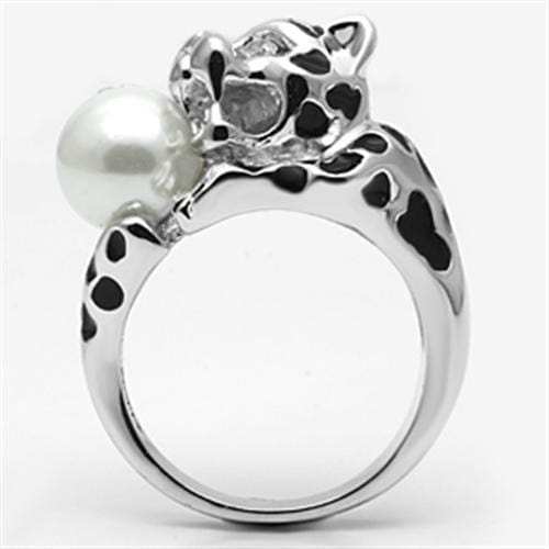 3W297 - Rhodium Brass Ring with Synthetic Pearl in White - Alamode - Flyclothing LLC