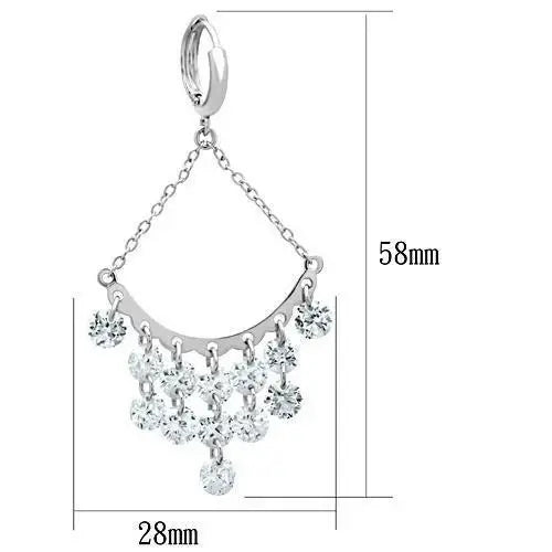 3W300 - Rhodium Brass Earrings with AAA Grade CZ in Clear - Alamode - Flyclothing LLC