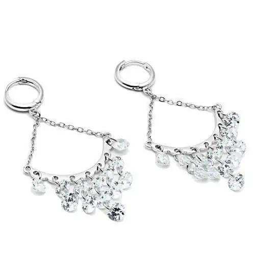 3W300 - Rhodium Brass Earrings with AAA Grade CZ in Clear - Alamode - Flyclothing LLC