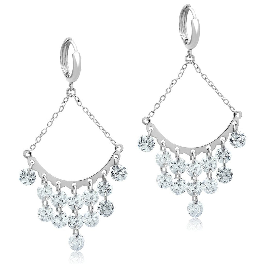 3W300 - Rhodium Brass Earrings with AAA Grade CZ  in Clear - Alamode