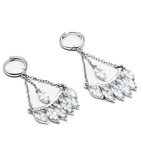 3W301 - Rhodium Brass Earrings with AAA Grade CZ in Clear - Alamode - Flyclothing LLC