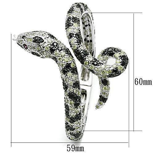 3W303 - Rhodium + Ruthenium Brass Bangle with AAA Grade CZ in Multi Color - Alamode - Flyclothing LLC