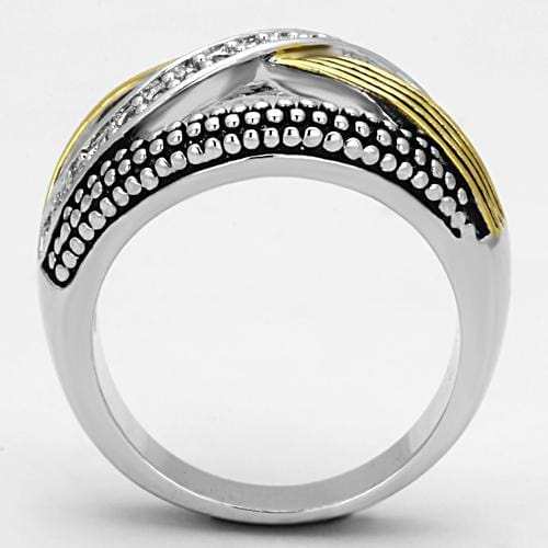 3W305 - Reverse Two-Tone Brass Ring with AAA Grade CZ in Clear - Alamode - Flyclothing LLC