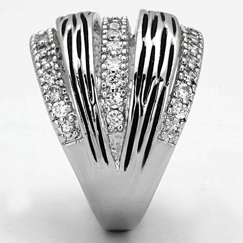 3W307 - Rhodium Brass Ring with AAA Grade CZ in Clear - Alamode - Flyclothing LLC