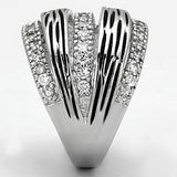 3W307 - Rhodium Brass Ring with AAA Grade CZ  in Clear - Alamode