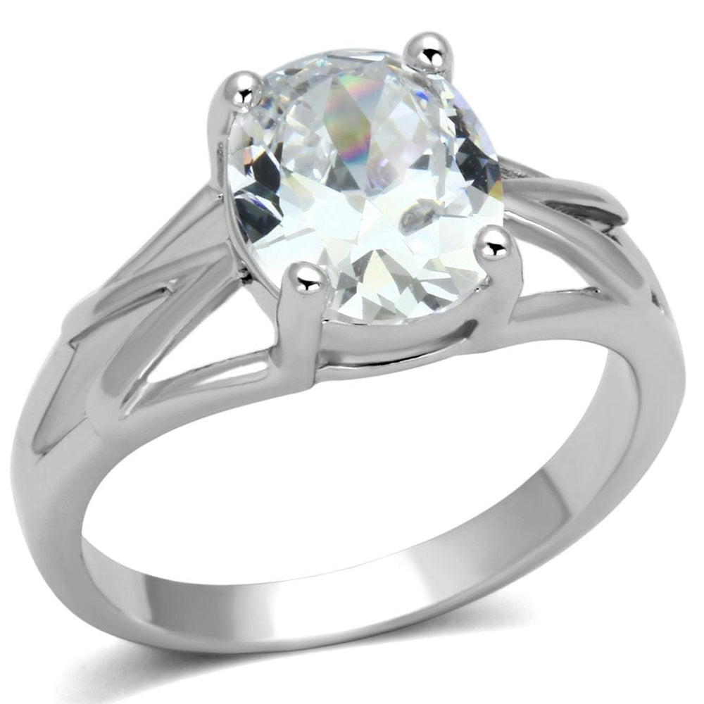3W308 - Rhodium Brass Ring with AAA Grade CZ  in Clear - Alamode