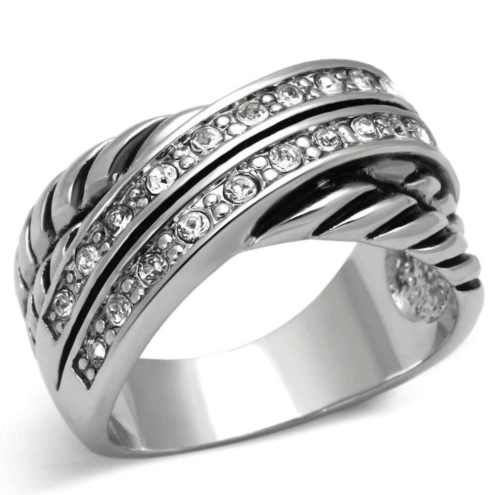 3W311 - Rhodium Brass Ring with Top Grade Crystal  in Clear - Alamode