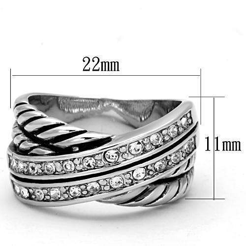 3W311 - Rhodium Brass Ring with Top Grade Crystal in Clear - Alamode - Flyclothing LLC