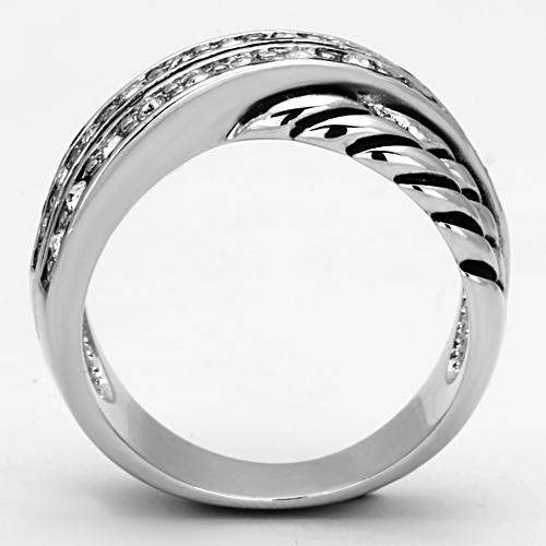3W311 - Rhodium Brass Ring with Top Grade Crystal in Clear - Alamode - Flyclothing LLC