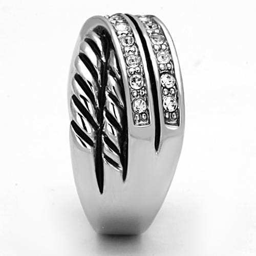 3W311 - Rhodium Brass Ring with Top Grade Crystal in Clear - Alamode - Flyclothing LLC