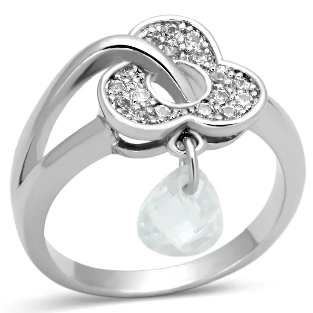 3W312 - Rhodium Brass Ring with AAA Grade CZ in Clear - Alamode - Flyclothing LLC