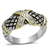 3W314 - Reverse Two-Tone Brass Ring with AAA Grade CZ in Clear - Alamode - Flyclothing LLC