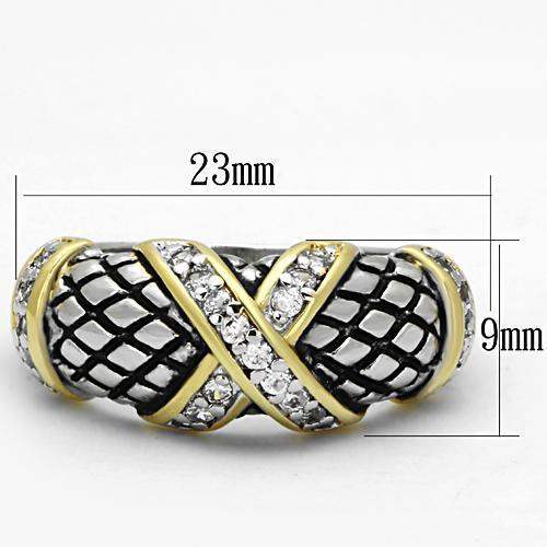 3W314 - Reverse Two-Tone Brass Ring with AAA Grade CZ in Clear - Alamode - Flyclothing LLC