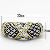 3W314 - Reverse Two-Tone Brass Ring with AAA Grade CZ  in Clear - Alamode