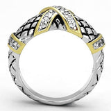 3W314 - Reverse Two-Tone Brass Ring with AAA Grade CZ  in Clear