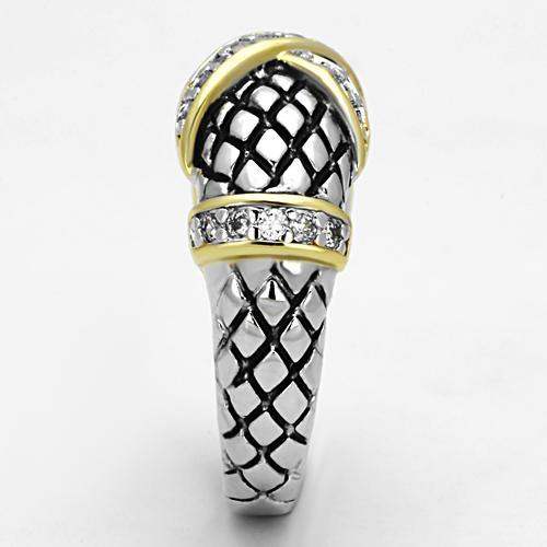 3W314 - Reverse Two-Tone Brass Ring with AAA Grade CZ in Clear - Alamode - Flyclothing LLC