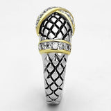 3W314 - Reverse Two-Tone Brass Ring with AAA Grade CZ  in Clear - Alamode