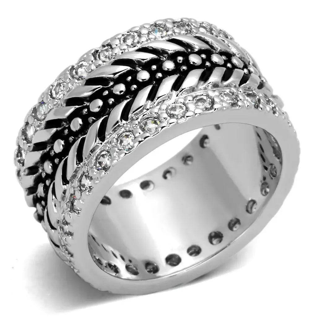 3w315 - Rhodium Brass Ring with AAA Grade CZ in Clear - Alamode - Flyclothing LLC