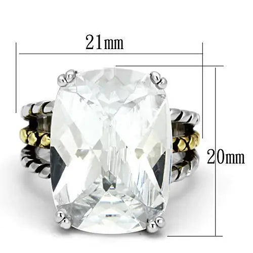 3w316 - Reverse Two-Tone Brass Ring with AAA Grade CZ in Clear - Alamode - Flyclothing LLC