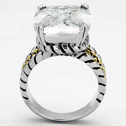 3w316 - Reverse Two-Tone Brass Ring with AAA Grade CZ in Clear - Alamode - Flyclothing LLC
