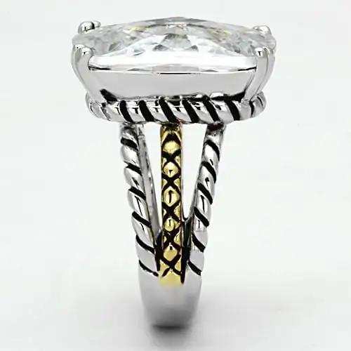 3w316 - Reverse Two-Tone Brass Ring with AAA Grade CZ in Clear - Alamode - Flyclothing LLC
