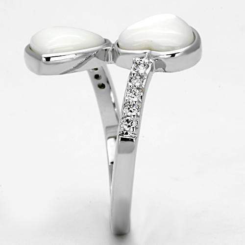 3w317 - Rhodium Brass Ring with Precious Stone Conch in White - Alamode - Flyclothing LLC