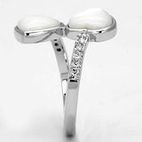 3w317 - Rhodium Brass Ring with Precious Stone Conch in White - Alamode - Flyclothing LLC