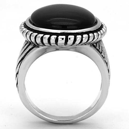 3w318 - Rhodium Brass Ring with Semi-Precious Onyx in Jet - Alamode - Flyclothing LLC