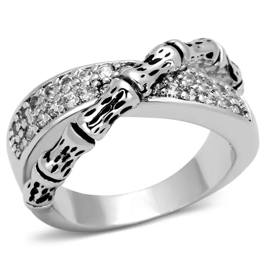 3W320 - Rhodium Brass Ring with AAA Grade CZ in Clear - Alamode - Flyclothing LLC