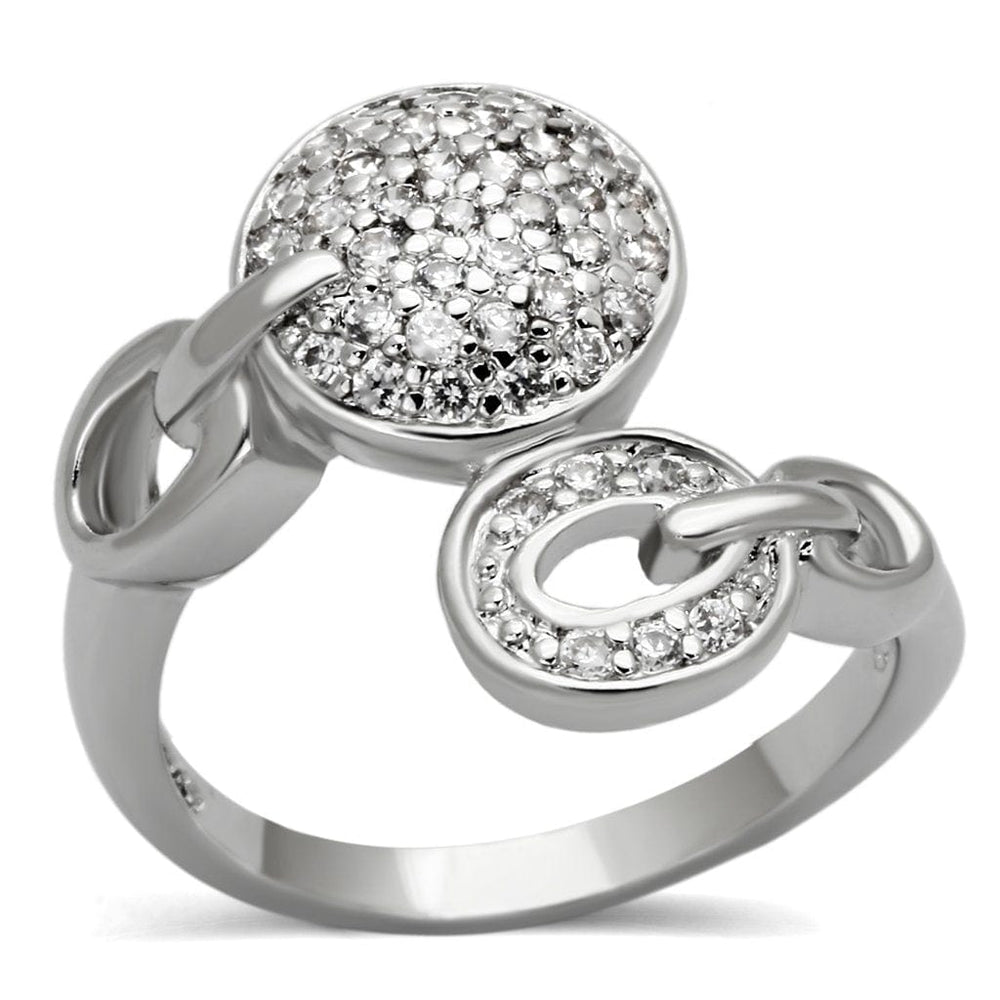 3W321 - Rhodium Brass Ring with AAA Grade CZ  in Clear - Alamode
