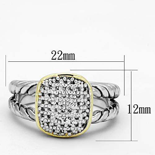 3W322 - Reverse Two-Tone Brass Ring with AAA Grade CZ in Clear - Alamode - Flyclothing LLC