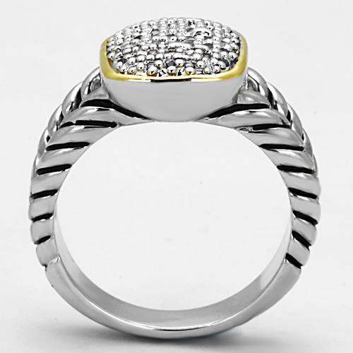 3W322 - Reverse Two-Tone Brass Ring with AAA Grade CZ in Clear - Alamode - Flyclothing LLC