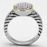 3W322 - Reverse Two-Tone Brass Ring with AAA Grade CZ in Clear - Alamode - Flyclothing LLC