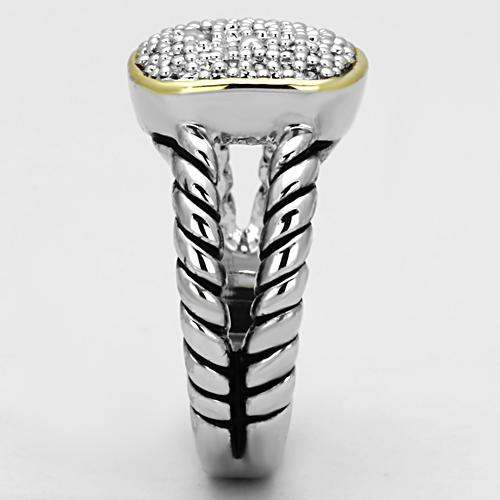 3W322 - Reverse Two-Tone Brass Ring with AAA Grade CZ in Clear - Alamode - Flyclothing LLC