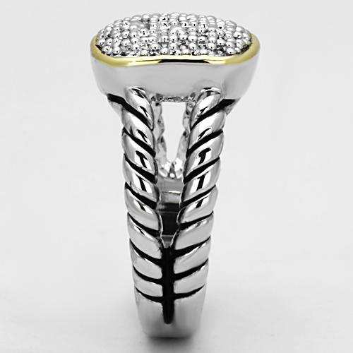 3W322 - Reverse Two-Tone Brass Ring with AAA Grade CZ in Clear - Alamode - Flyclothing LLC