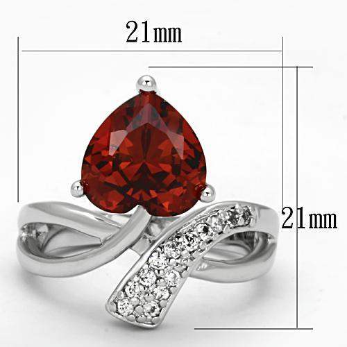3W323 - Rhodium Brass Ring with AAA Grade CZ in Garnet - Alamode - Flyclothing LLC